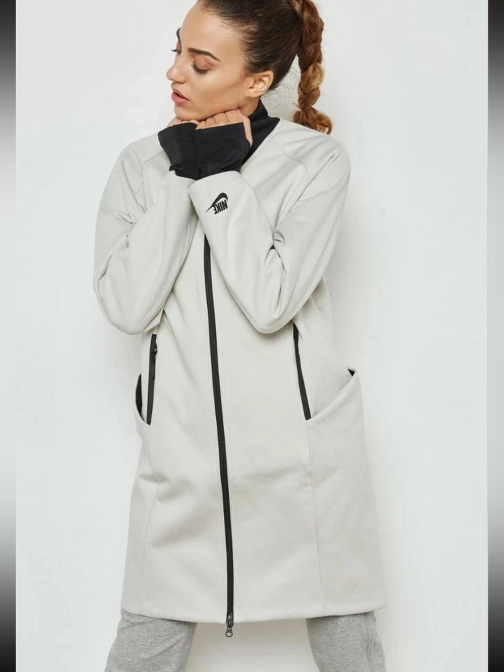 Nike Tech Fleece Long Duster Trench Jacket Light Bone Cream Coat M Rare